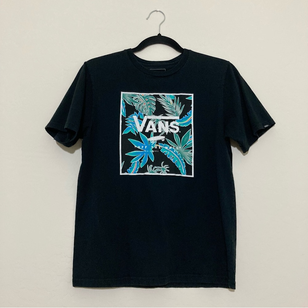 Vans Off the Wall black tropical leaves graphic short sleeve t-shirt